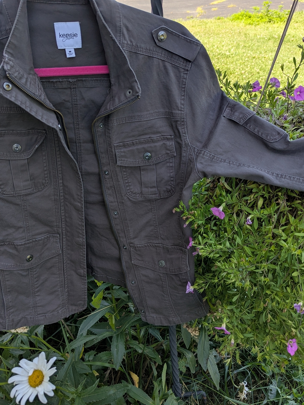 Kensie Olive Utility Jacket with Button-Front Pockets
